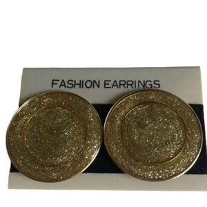 Vintage‎ Gold Tone Round Fashion Earrings Clip On Made in Korea